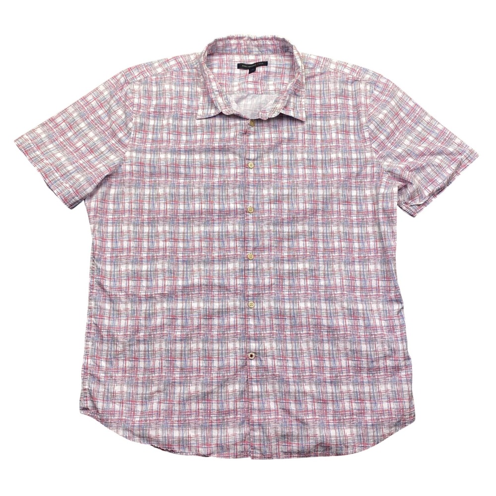 John Varvatos USA Mens XXL Short Sleeve Button Down Plaid Shirt Red Blue White